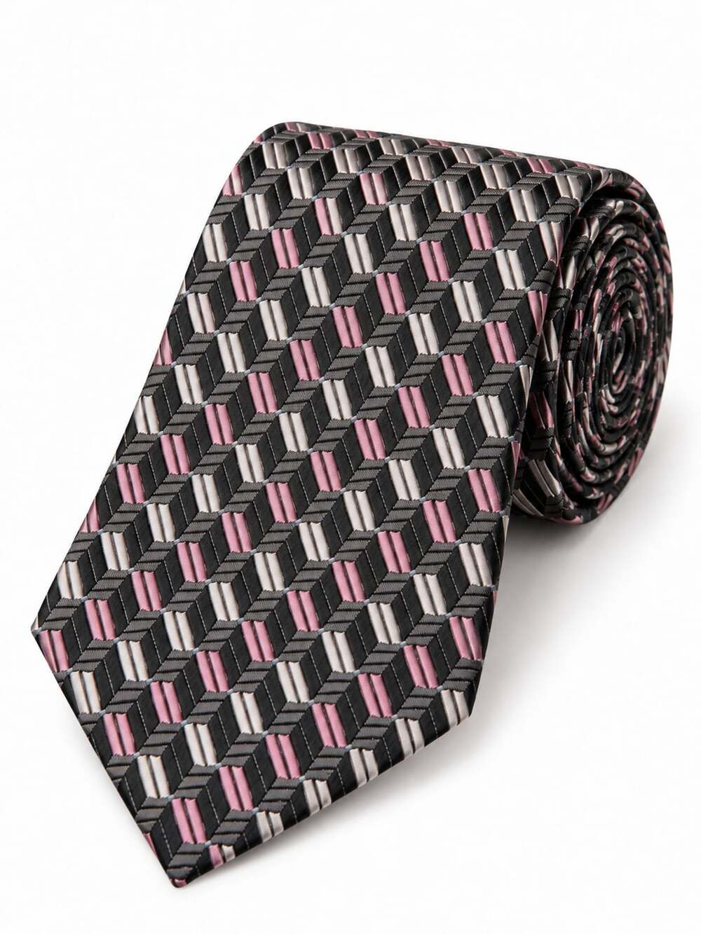 Valerio Garati Geometric Silk Necktie Black Pink Gray